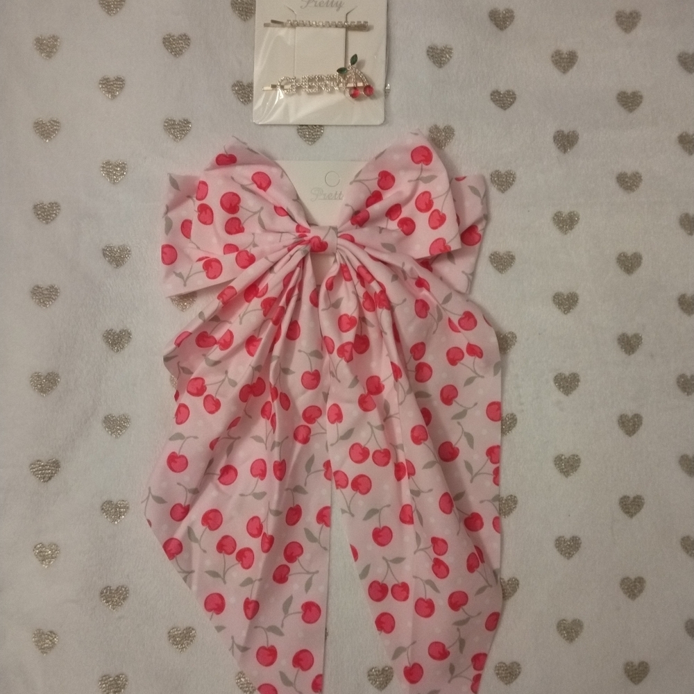 ✂️3/$15 *NWT* Pretty Cherry Print Hair Bow and Clip Set